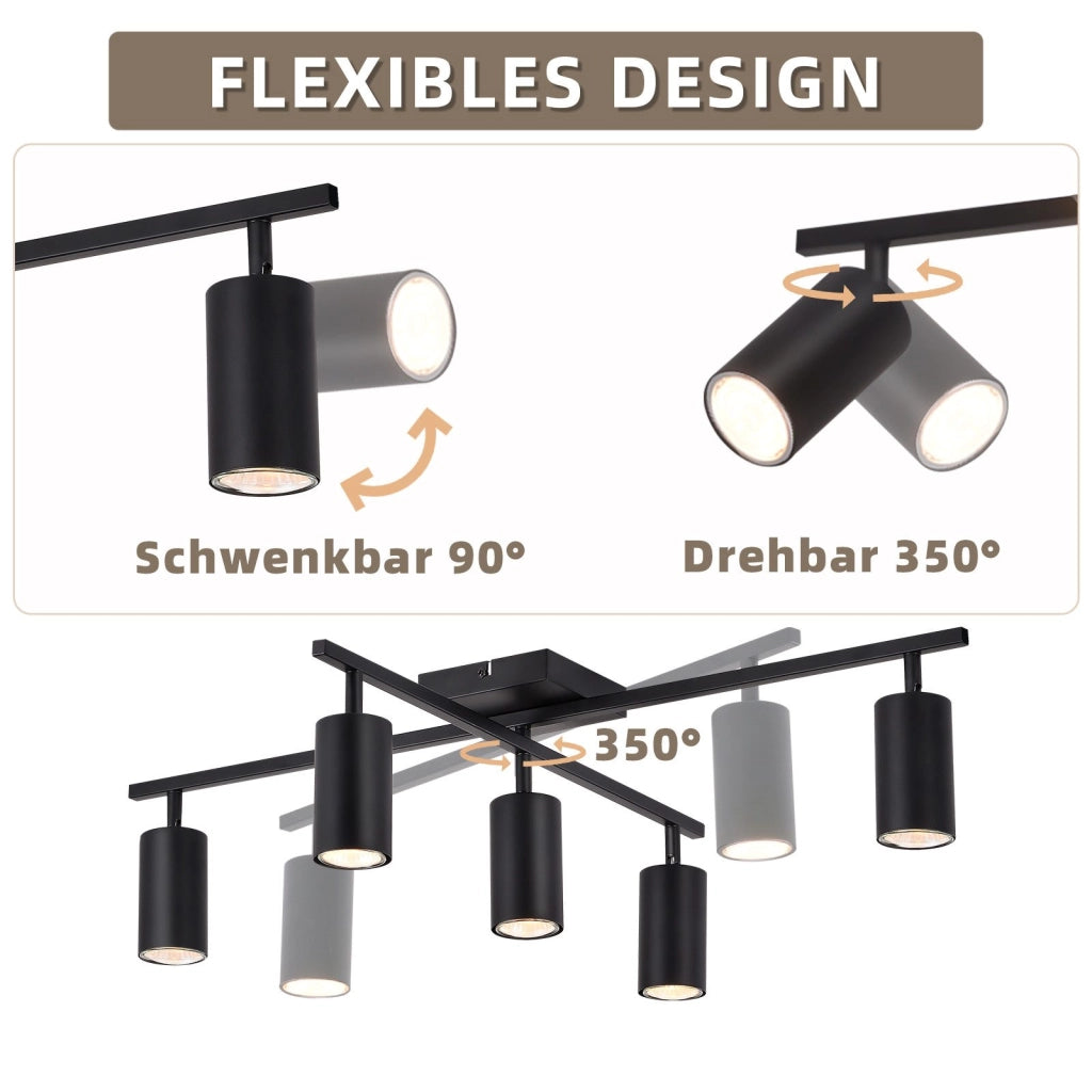 ZMH Faretto da soffitto 5 fiamme GU10 nero lampada da soffitto per camera da letto
