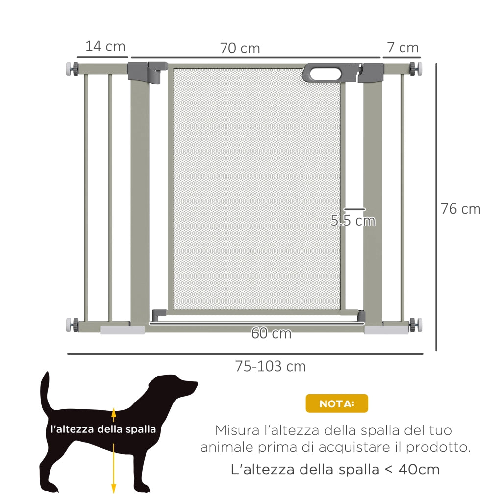 Cancellino per Cani Estensibile a Pressione con Chiusura Automatica, 75-103x76 cm, Grigio
