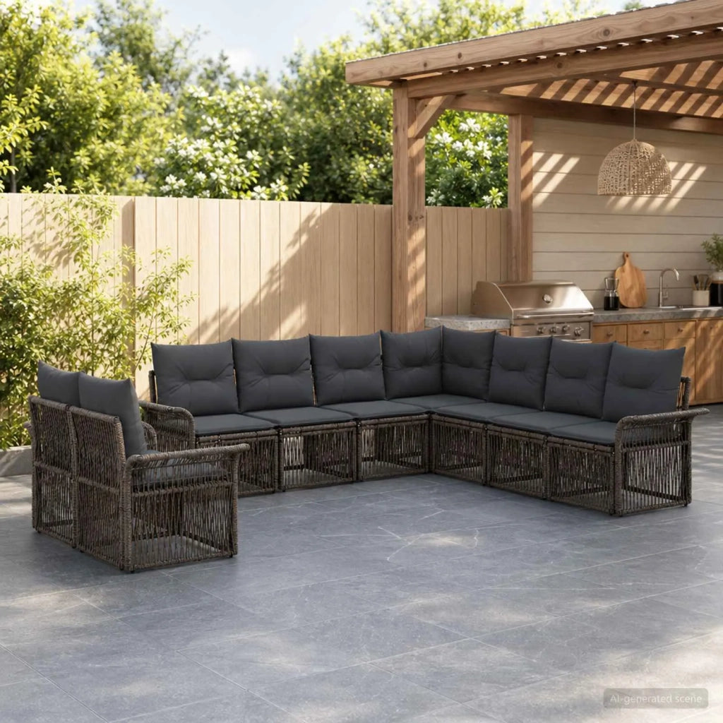 Set Divano da Giardino 9 pz Grigio polyrattan 3434870