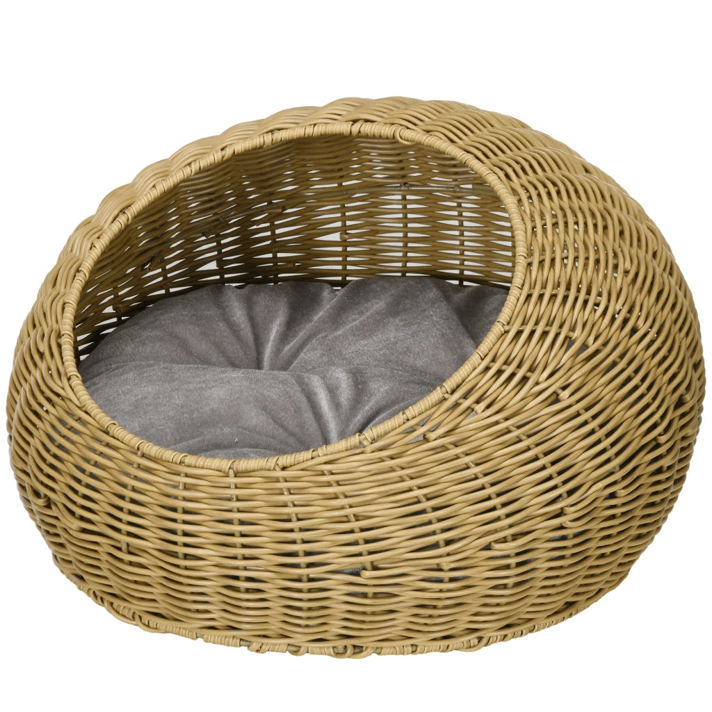 Cuccia per gatti con cuscino lavabile ¨C Minimal ¨C in polyrattan, ?50x31 cm, marrone chiaro