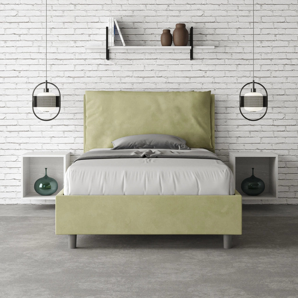 BS COM Letto una piazza e mezza contenitore imbottito 130x190 microfibra tè verde Large