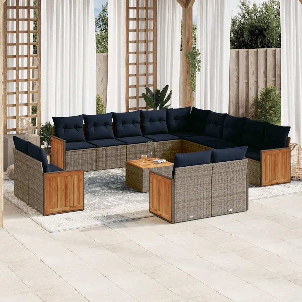 Set Divani da Giardino 14 pz con Cuscini Grigio in Polyrattan 3228217