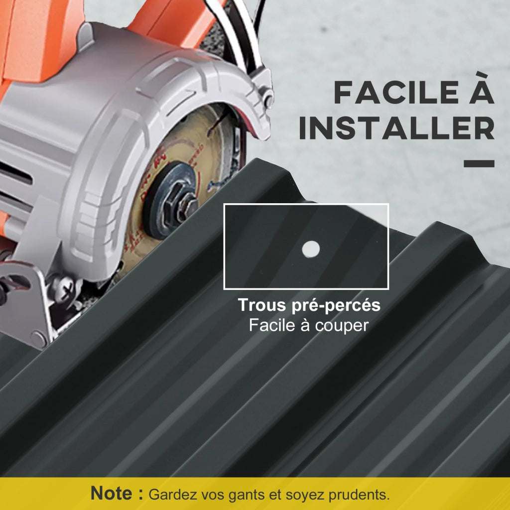 Set 12 Pannelli Recinzione Giardino ¨C Xylo ¨C Acciaio Galvanizzato Grigio Antracite 129x45 cm