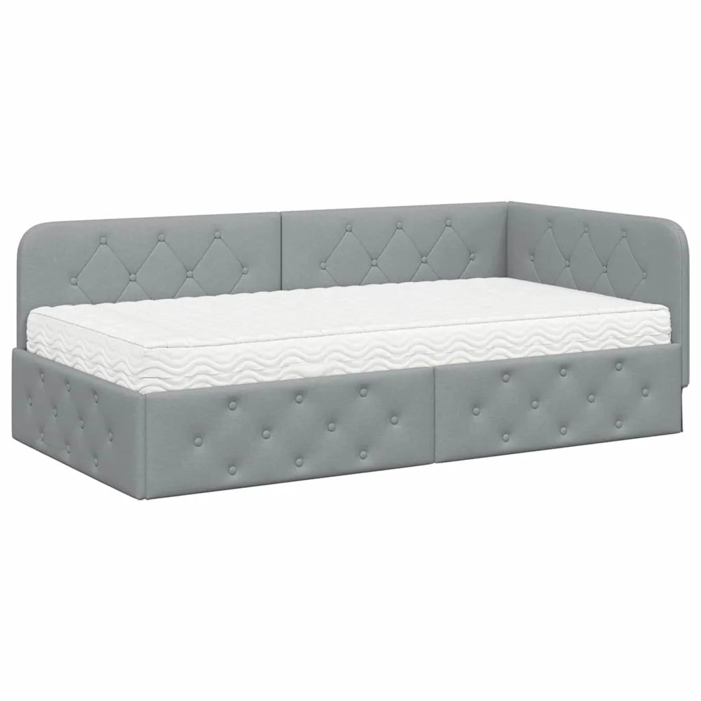 Cornice del letto ad angolo Grigio chiaro 100 x 200 cm Tessuto