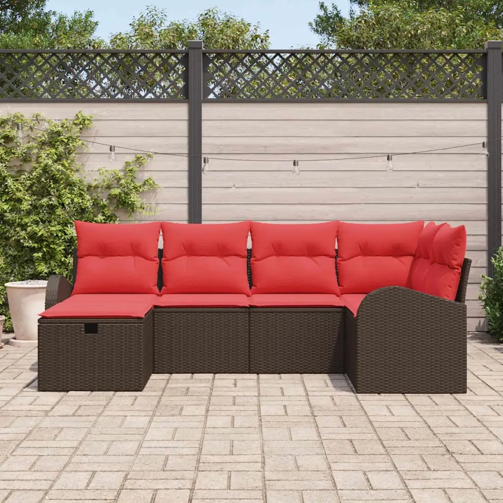 Set di divani con cuscino 6 pcs Marrone e Rosso polyrattan 3359083