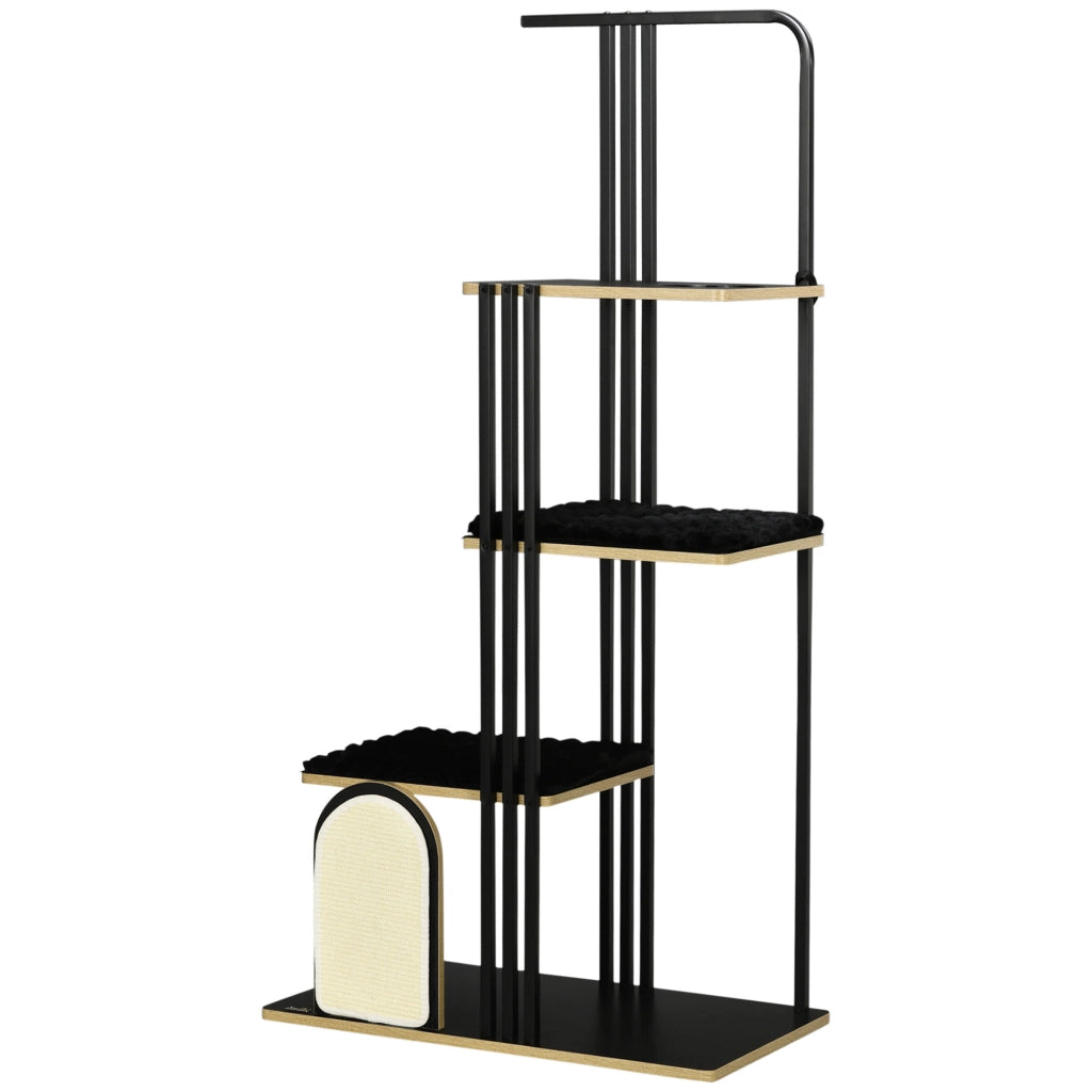Tiragraffi per Gatti con Piattaforme e Cuscini ¨C Minimal ¨C Nero 85x48x170 cm