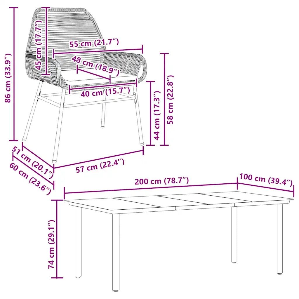 Set da Pranzo da Giardino 9 pz con Cuscini Polyrattan Vetro 3334575