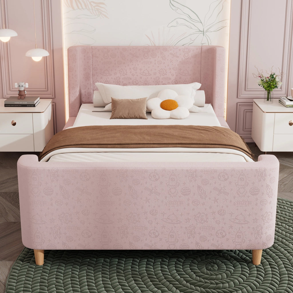 letto a slitta in velluto rosa 90 x 200 cm