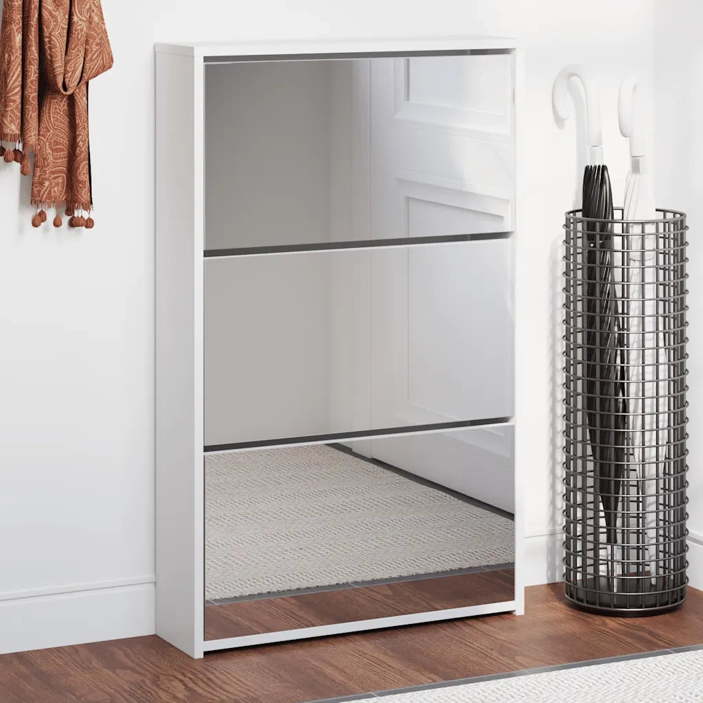 Scarpiera | Mobile per scarpe con 3 Ripiani e Specchio Bianco 63x17x102,5 cm