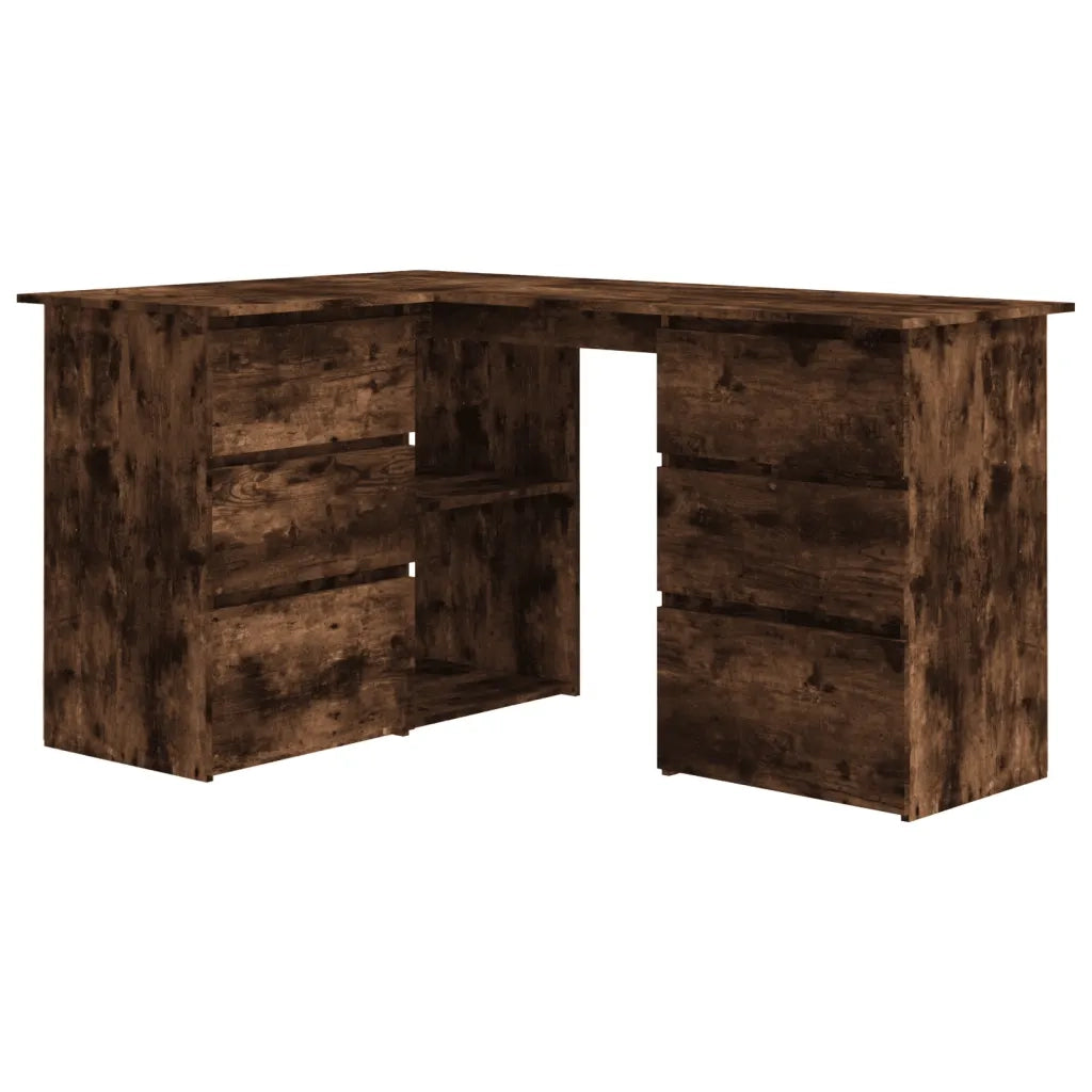 Scrivania | Tavolo da Ufficio ad Angolo Rovere Fumo 145x100x76 cm Legno Multistrato