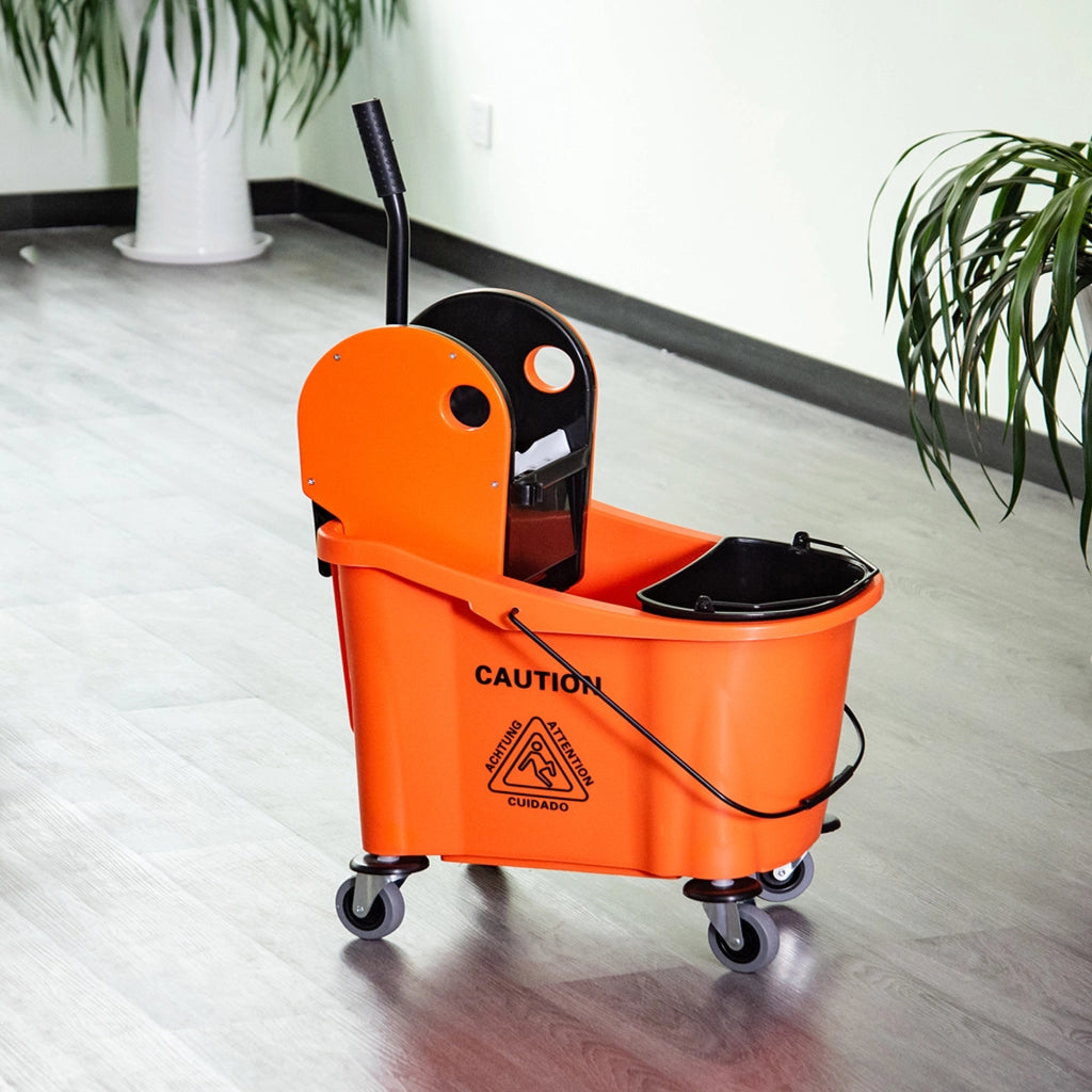 Carrello Lavapavimenti con Secchi e Strizzatore ¨C Minimal ¨C Arancione e Nero, 36L