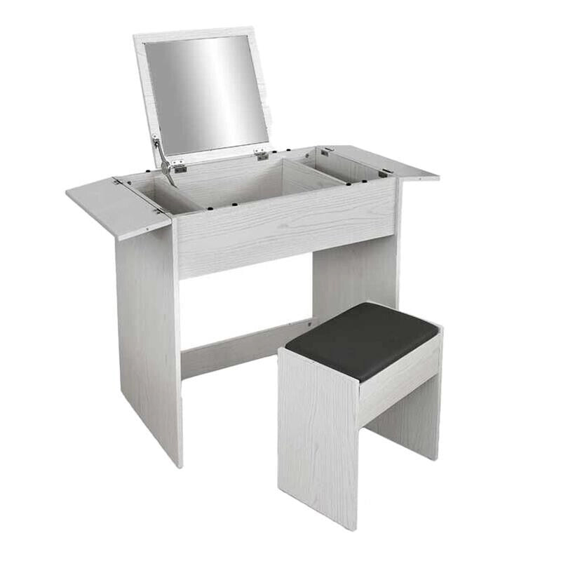 TOELETTA IN LEGNO CON SGABELLO E SPECCHIO 75X45X75 CM COLORE BIANCO