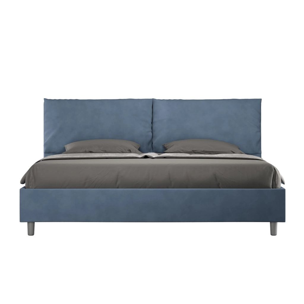 BS COM Letto matrimoniale king size senza rete imbottito 190x190 microfibra blu Large