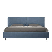 BS COM Letto matrimoniale king size senza rete imbottito 190x190 microfibra blu Large
