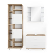 Vicco Set mobili bagno Bianco/Sonoma 3 pezzi, con base 80 cm