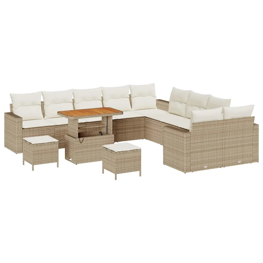 Set Divano da Giardino 17 pcs Beige e Crema polyrattan