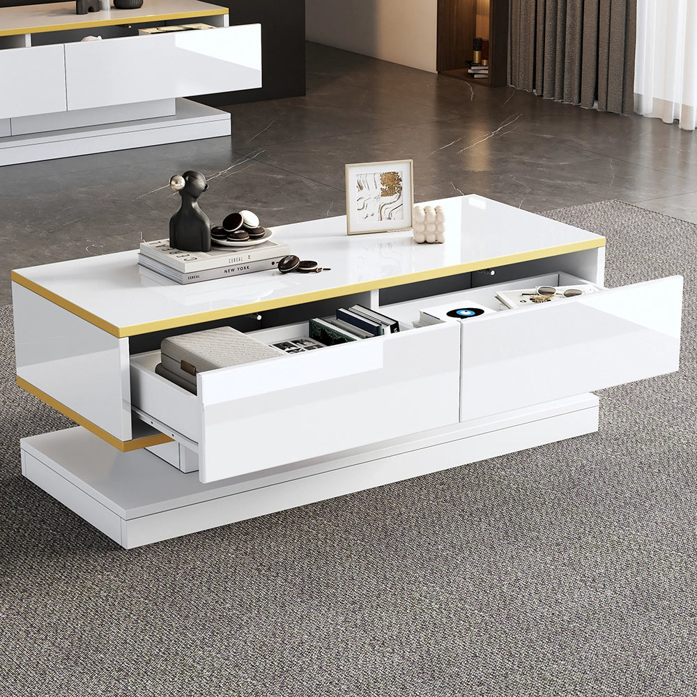 Tavolino design - Xylo - 100x50cm 2 cassetti bianco/oro