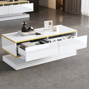 Tavolino design - Xylo - 100x50cm 2 cassetti bianco/oro