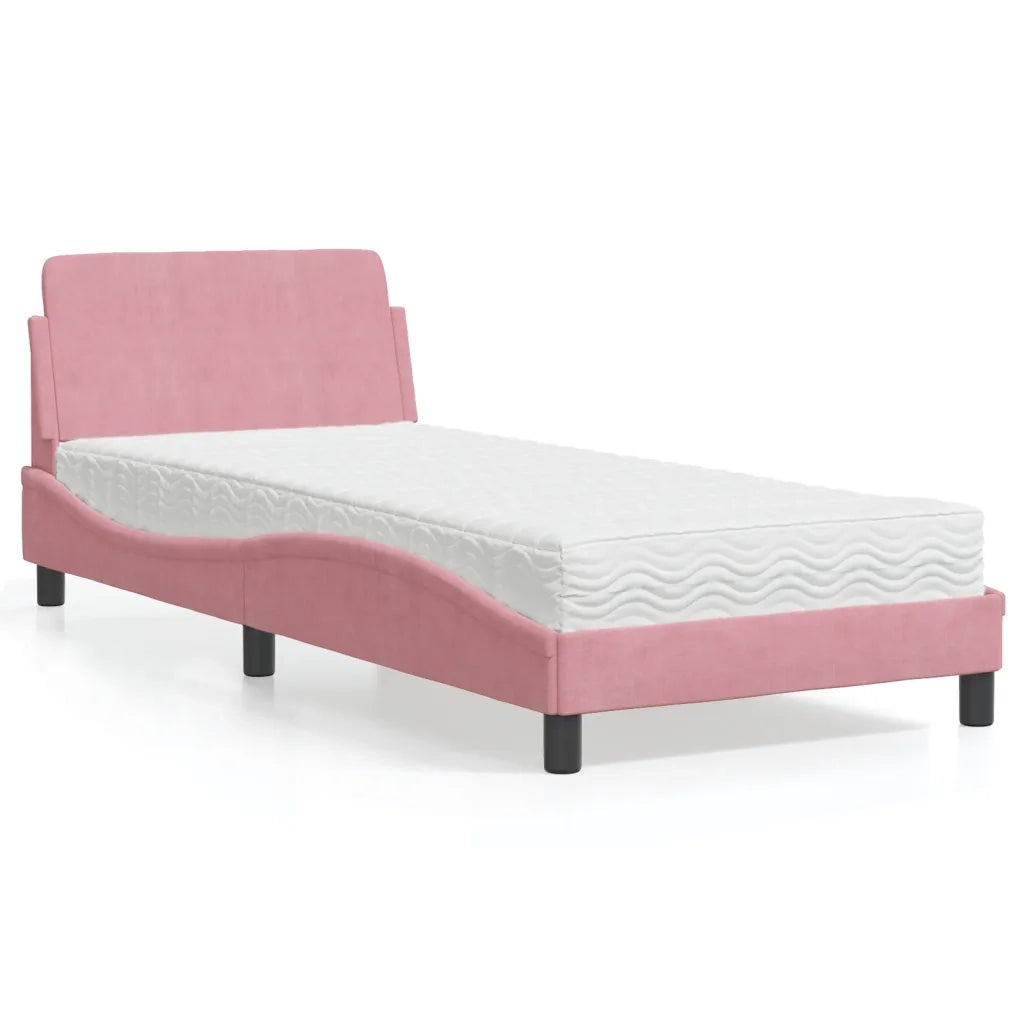 Letto con Materasso Dover Rosa 90x190 cm in Velluto