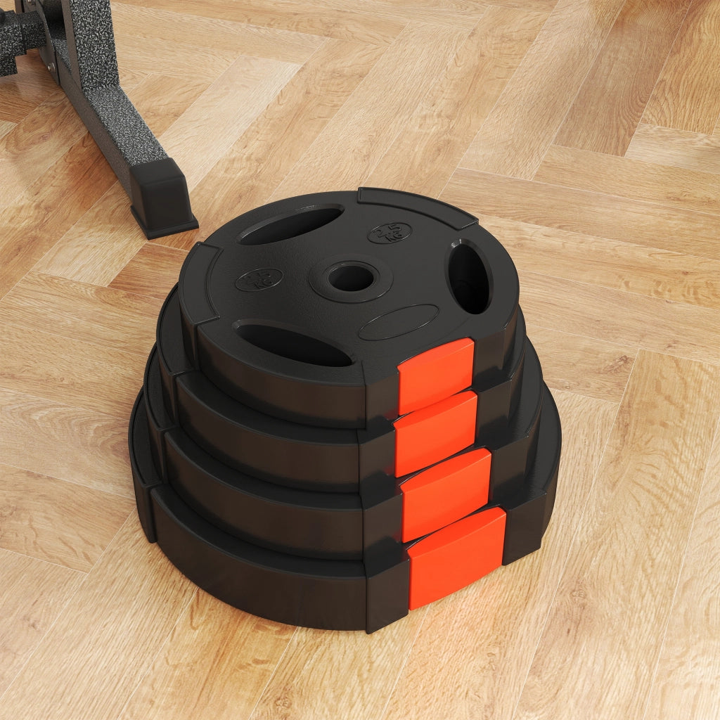 Kit 4 Pesi con 2 Dischi Ø27x4.5 cm da 5 kg e 2 Dischi Ø24x3.5 cm da 2,5 kg in Polipropilene e Sabbia Nero