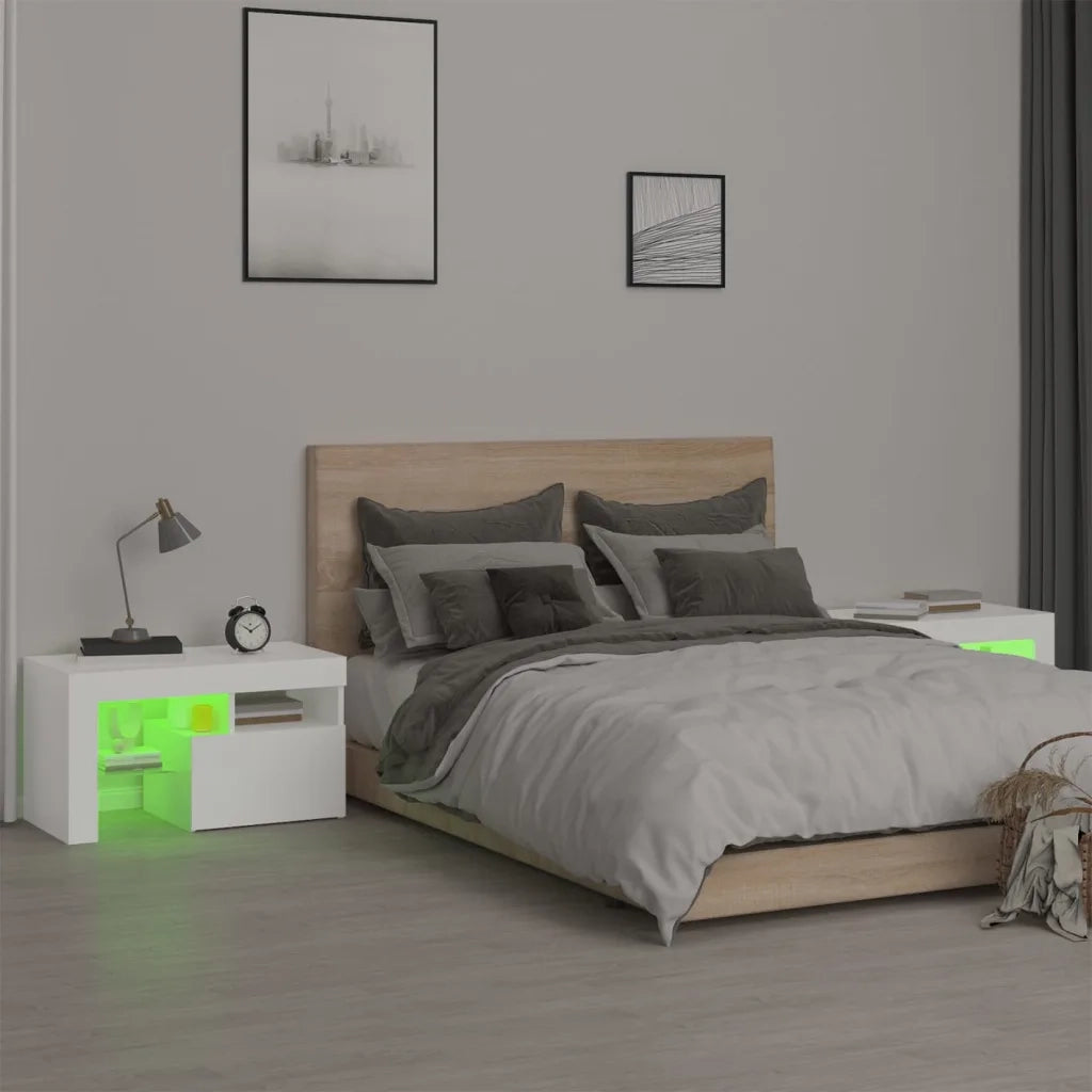 Comodini 2 pz con Luci a LED Bianchi 70x36,5x40 cm 3152770
