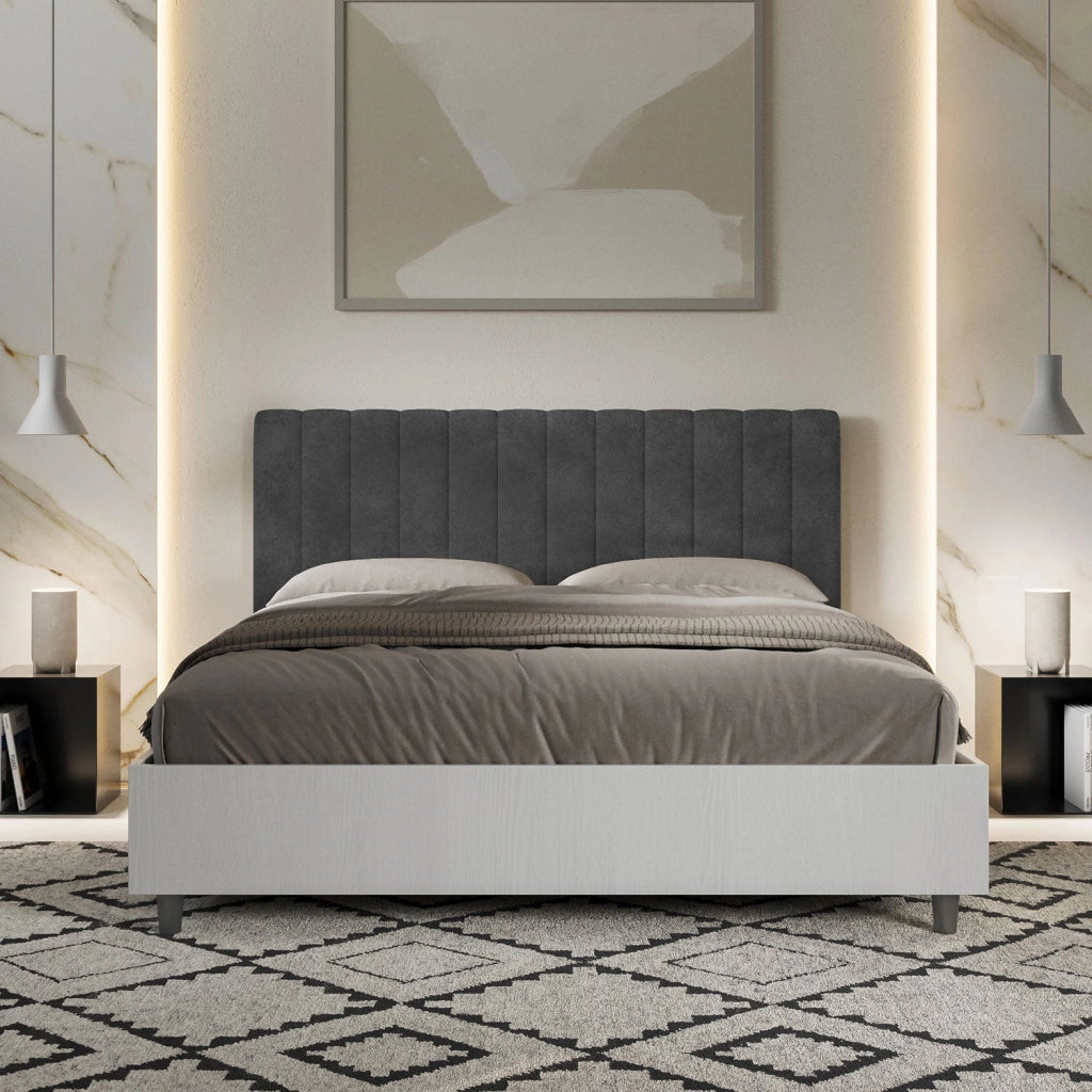 Letto Matrimoniale 160x190 cm con Rete Kaia Grigio