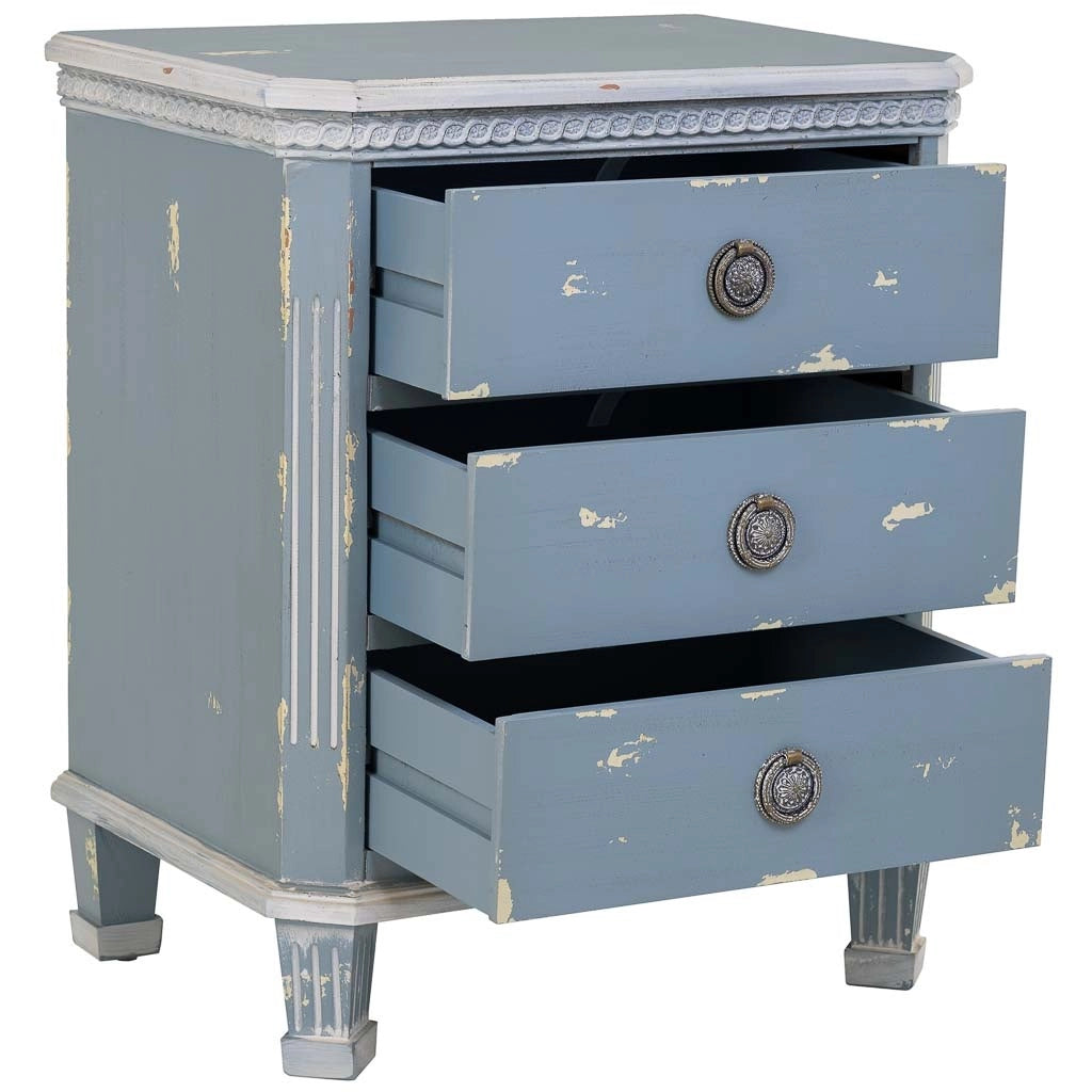 Comodino in legno con 3 cassetti 50x35x60 blu