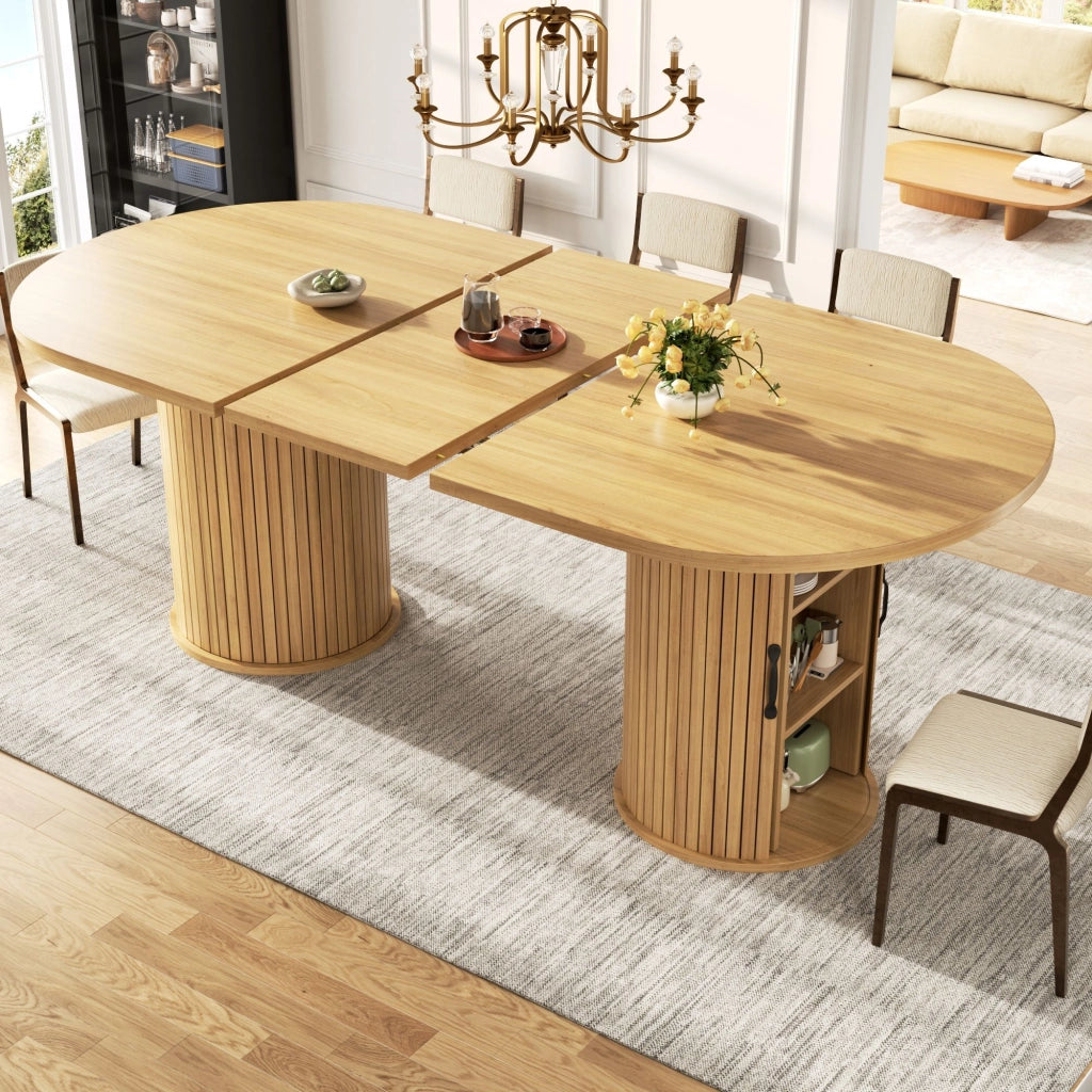 Tavolo da pranzo allungabile, con vano portaoggetti, maniglie in metallo, 149-189 x 80 x 75 cm, color legno naturale