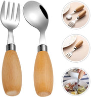 Set di cucito per bambini con manico di legno, forchetta e cucchiaio curvo