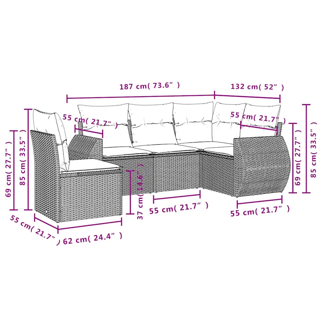 Set Divano da Giardino 5 pz con Cuscini Marrone in Polyrattan 3253710