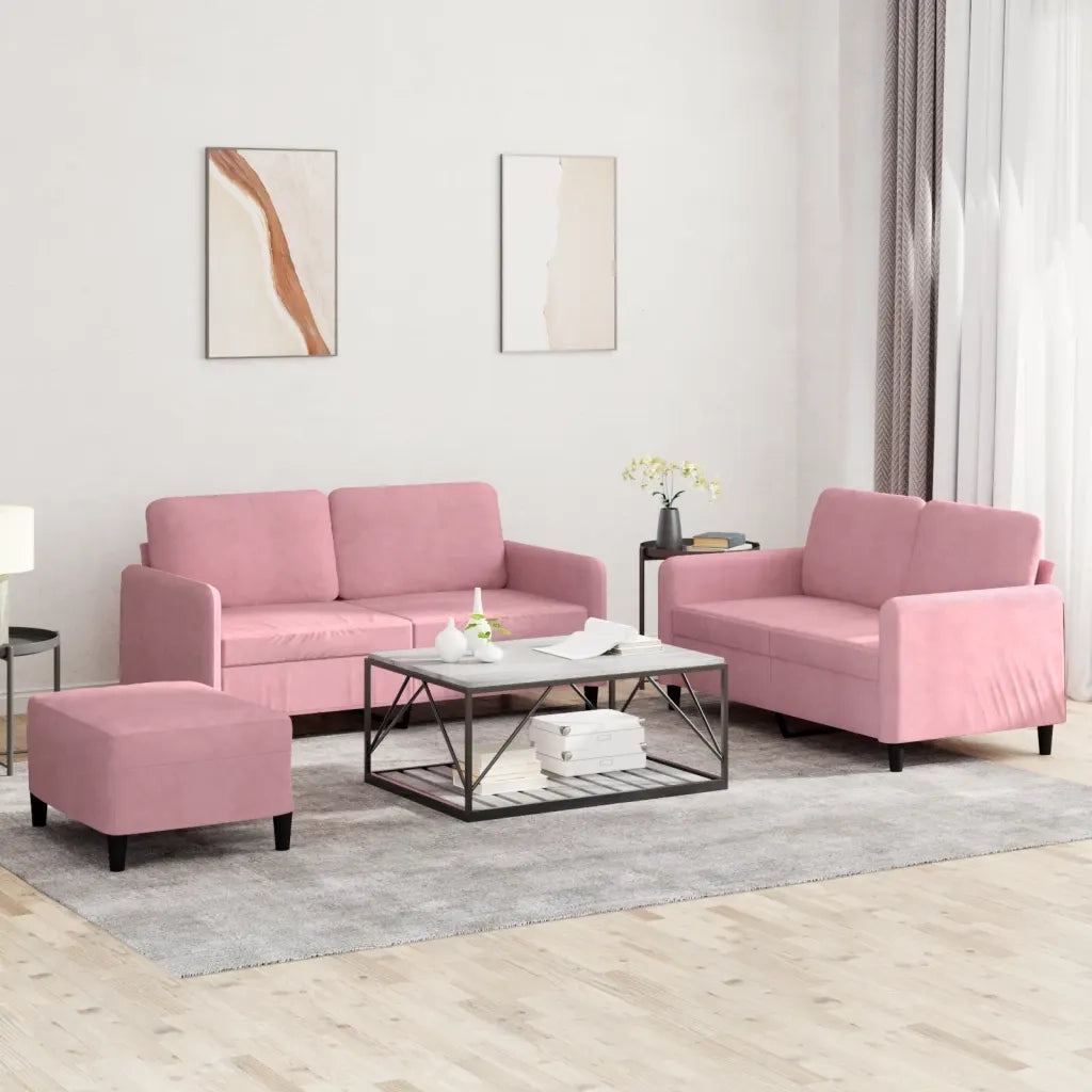 Set di Divani 3 pz Rosa in Velluto 3201987