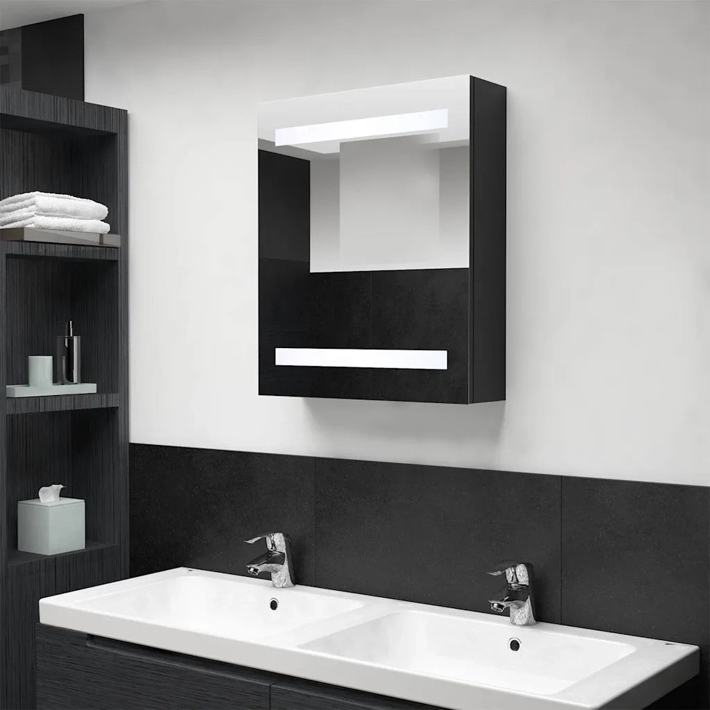 Armadietto a Specchio con LED-Mobile con specchio Nero 50x14x60 cm in MDF