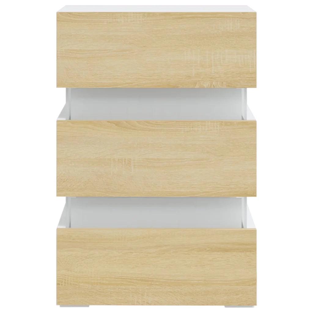 Comodino con Luci LED Bianco e Sonoma 45x35x67cm in Multistrato 326845