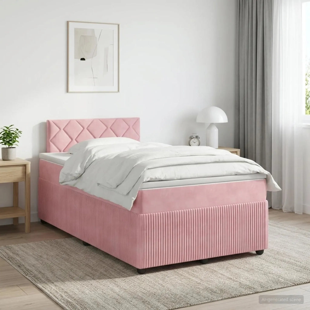 Letto box spring con materasso Rosa 120 x 190 cm Velluto 3451648