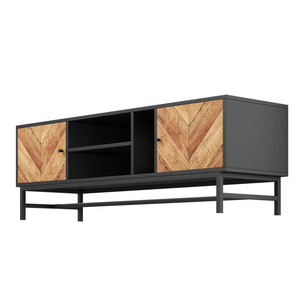 Mobile TV 150 cm - Zephmum- Nero e legno, design contrasto, stoccaggio versatile