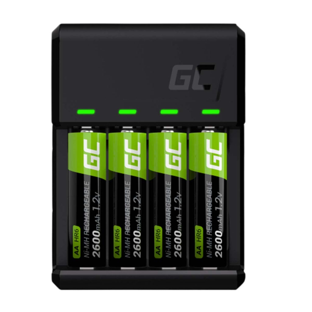 Caricabatterie più 4x Batterie Ricaricabili AA 800mAh Ni-MH Nero Green Cell