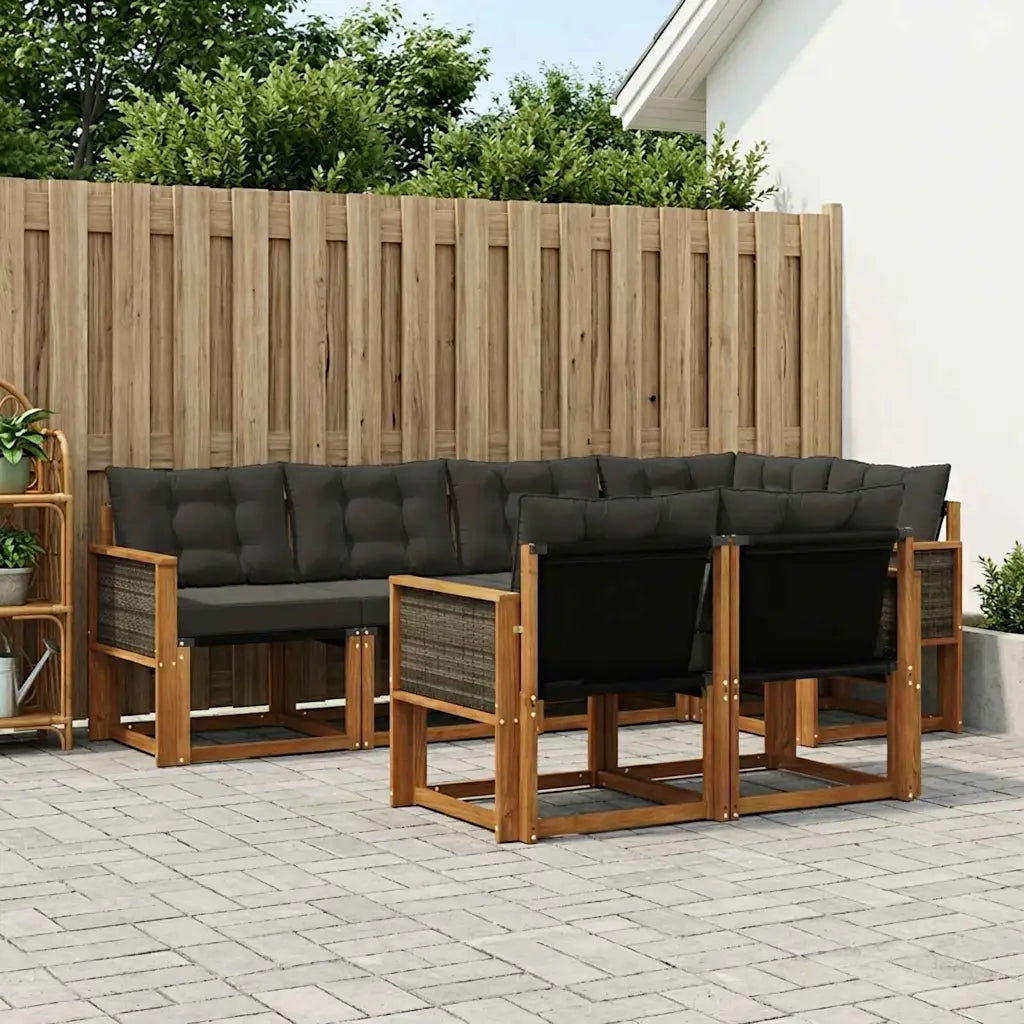 Set di divani da esterno con cuscino 7 pcs Naturale e Nero 3382012