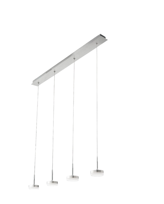 Lampada a sospensione Dunk 4 luci Fabas Luce - LED 32W dimmerabile - Alluminio Spazzolato Design lineare