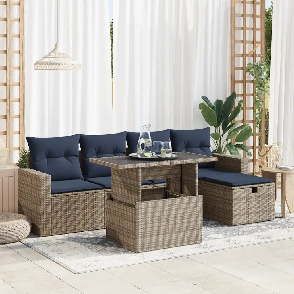 Set Divano Giardino 6 pz con Cuscini Grigio Polyrattan 3327811