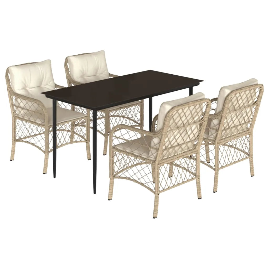 Set da Pranzo da Giardino 5 pz con Cuscini Beige in Polyrattan 3212140