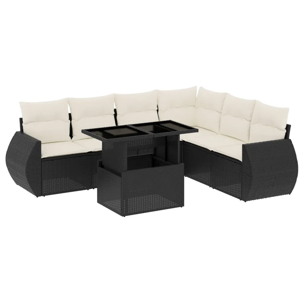 Set Divani da Giardino con Cuscini 7pz Nero Polyrattan