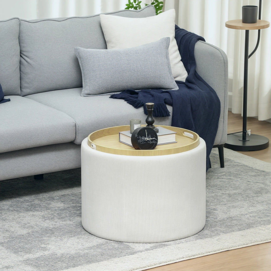 Pouf Contenitore Rotondo in Tessuto ¨C Minimal ¨C Cremewei?