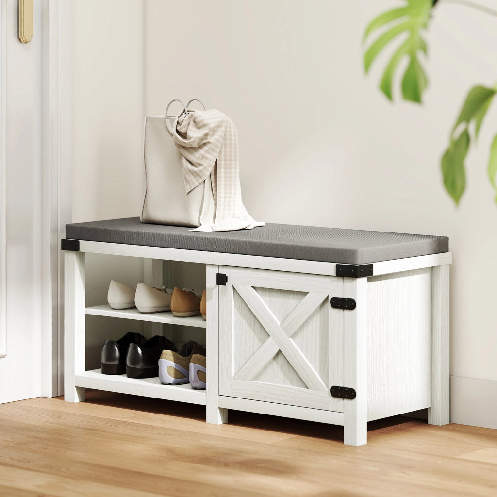 Scarpiera con Seduta e Ripiani ¨C Minimal ¨C 100x40x48 cm Bianco Grigio