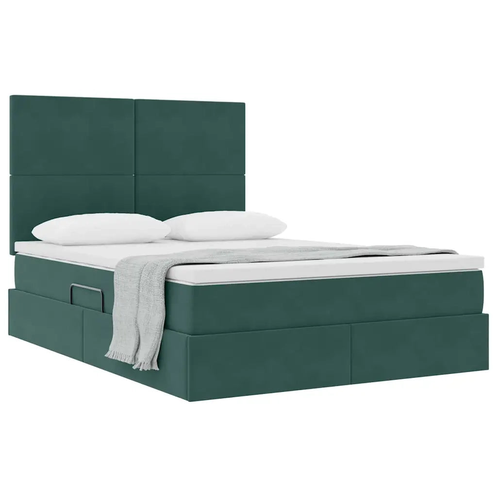 Letto con contenitore e materasso Verde Scuro 140 x 200 cm