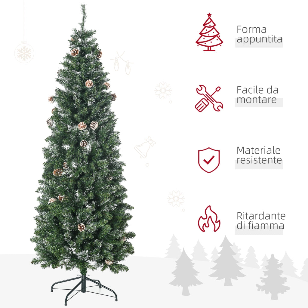 Albero di Natale Artificiale da 180cm con Pigne, 618 Rami e Base in Metallo, Verde