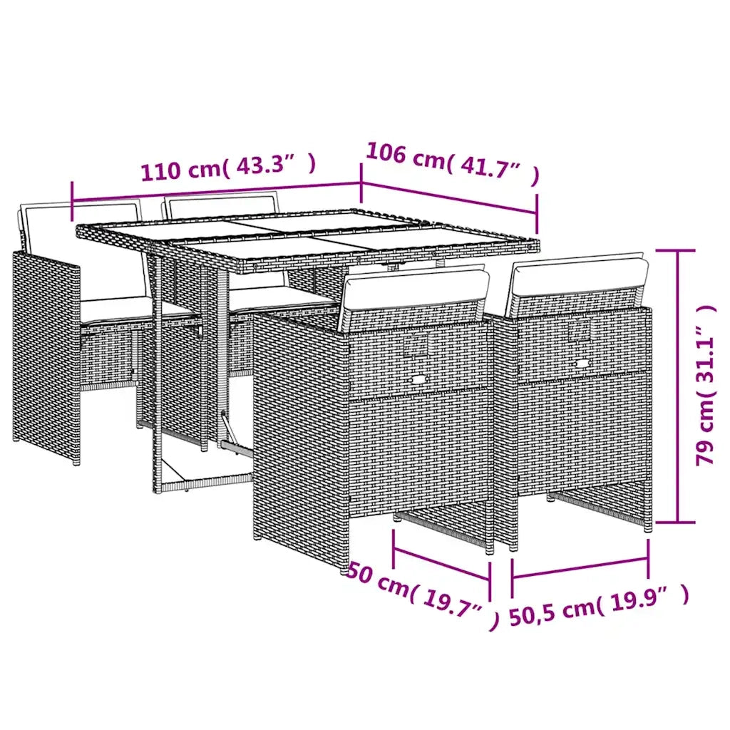 Set da pranzo da giardino da 5 pz con Cuscini in Polyrattan Grigio 3277672