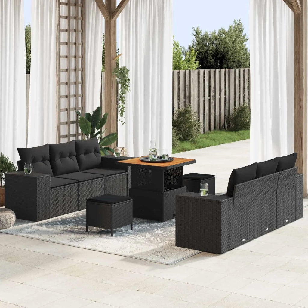 Set Divano da Giardino con cuscino 9 pcs Nero Poly Rattan 3361954