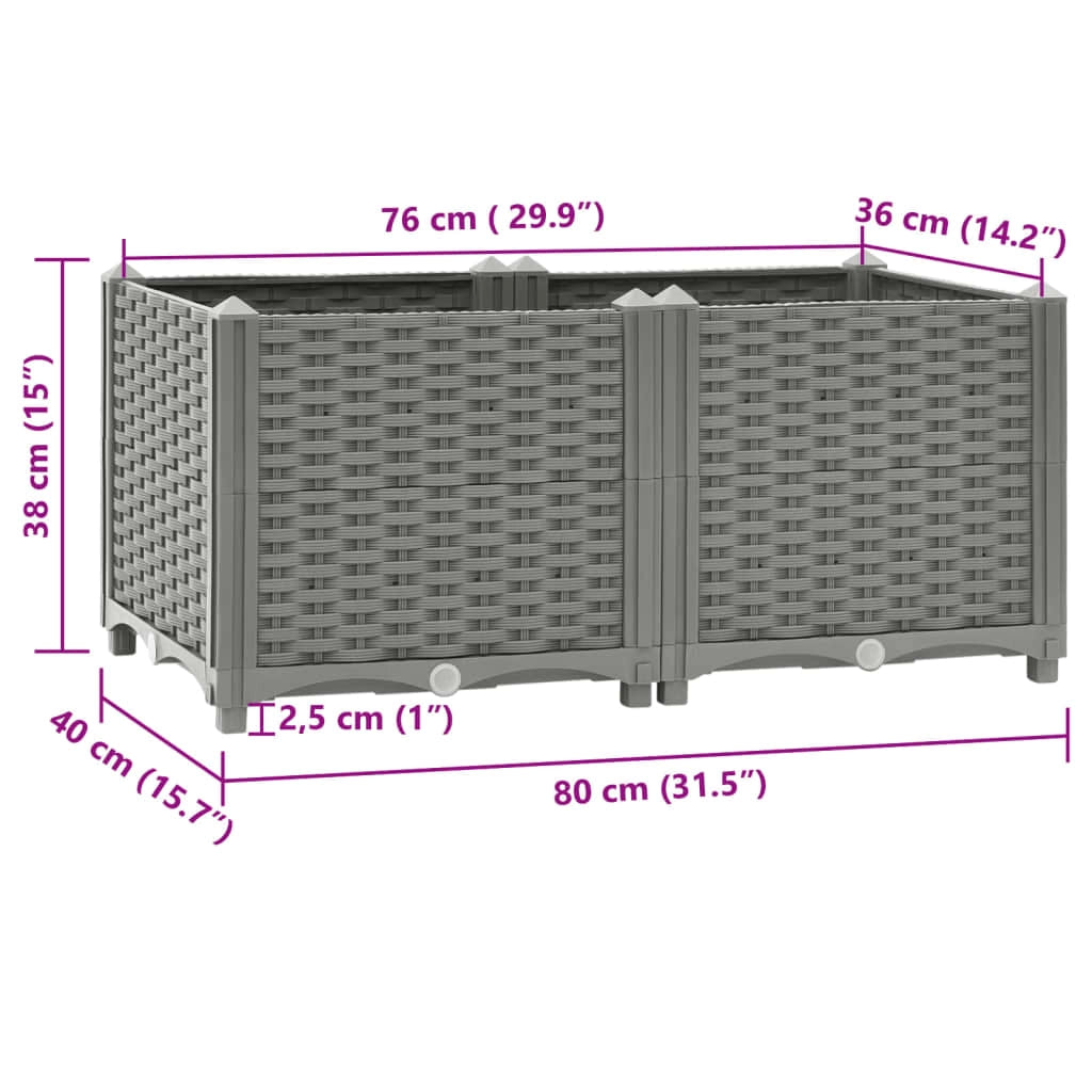Fioriera rialzata per piante fiori terrazza giardino 80 x 40 x 38 cm polipropilene grigio 02_0039238