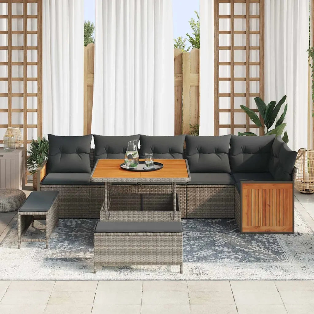 Set Divano da Giardino con cuscino 9 pcs Grigio
