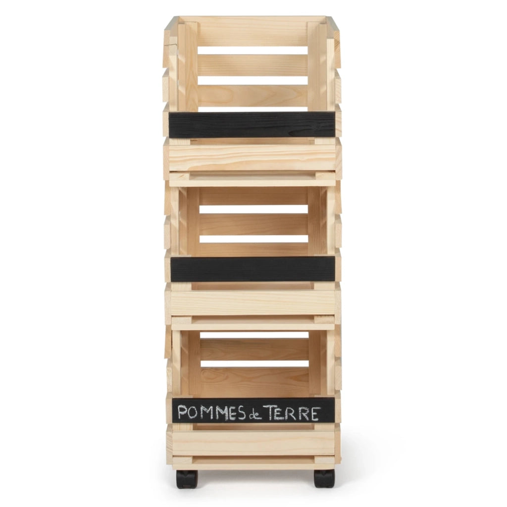 IDMarket - Carrello portavivande con 3 cestelli in legno per frutta e verdura